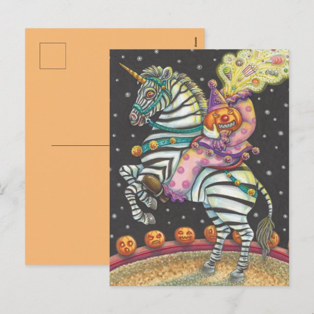 SLEEPY HOLLOW CIRCUS CLOWN, ZEBRA Halloween Holiday Postcard (Front/Back)
