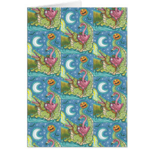 SLEEPY HOLLOW PINK FLAMINGO & CROC HALLOWEEN CARD