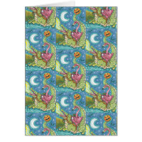 SLEEPY HOLLOW PINK FLAMINGO & CROC HALLOWEEN CARD