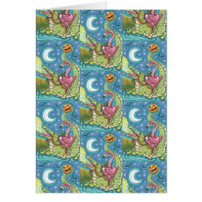 SLEEPY HOLLOW PINK FLAMINGO & CROC HALLOWEEN CARD (Front)