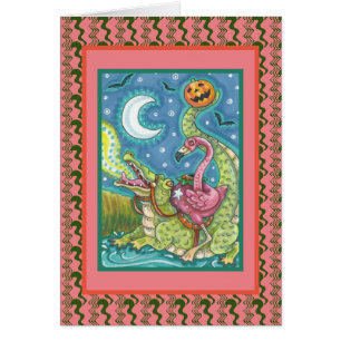 SLEEPY HOLLOW PINK FLAMINGO & CROCODILE FUNNY CARD