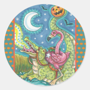 SLEEPY HOLLOW PINK FLAMINGO STICKERS SHEET Round