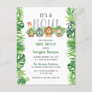 Sleepy Jungle Animals   It's A Boy Baby Shower Invitation Postcard