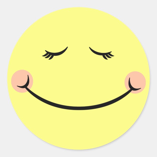 Sleepy Kawaii Happy Face Classic Round Sticker (Front)