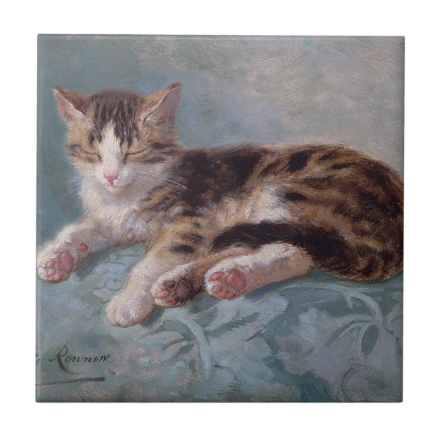Sleepy Kitten by Henriette Ronner-Knip Ceramic Tile (Front)