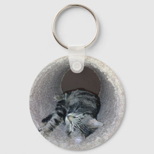 Sleepy Kitty Cat by Shirley Taylor Key Ring