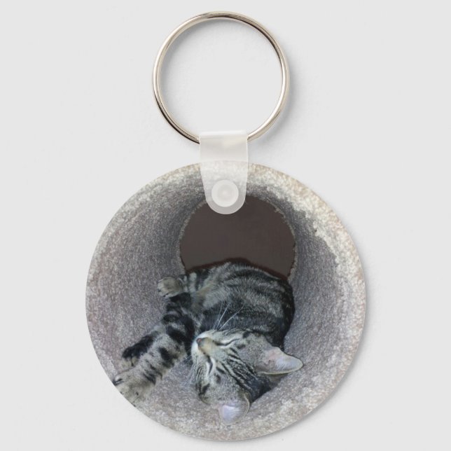 Sleepy Kitty Cat by Shirley Taylor Key Ring (Front)