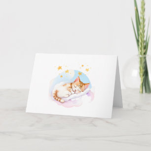 Sleepy Kitty Fluffy Clouds Blank Folded Greeting Card