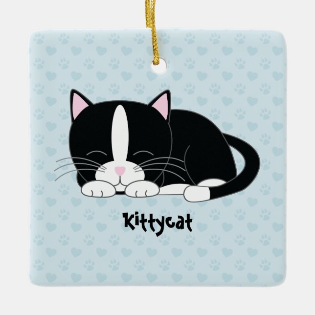 Sleepy Kitty {Tuxedo Cat} Custom Ornaments (Front)