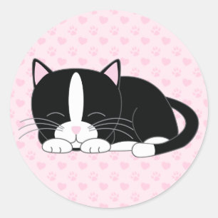 Sleepy Kitty {Tuxedo} Classic Round Sticker