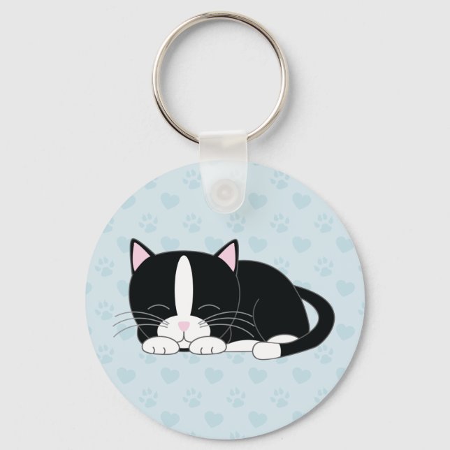 Sleepy Kitty {Tuxedo} Key Ring (Front)