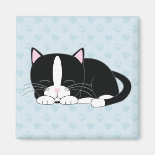 Sleepy Kitty {Tuxedo} Magnet