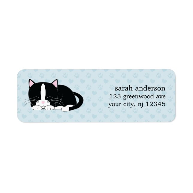 Sleepy Kitty {Tuxedo} Return Address Label (Front)