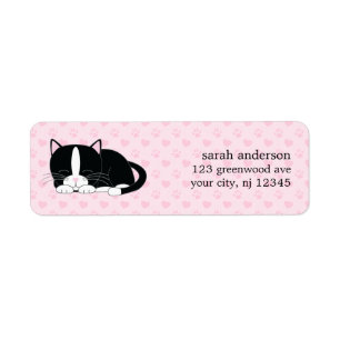 Sleepy Kitty {Tuxedo} Return Address Label