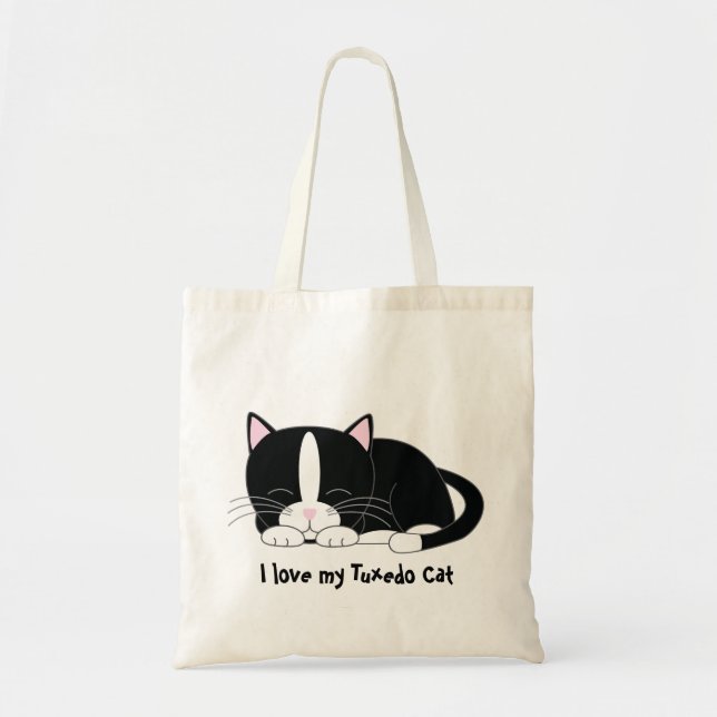 Sleepy Kitty {Tuxedo} Tote Bag (Front)