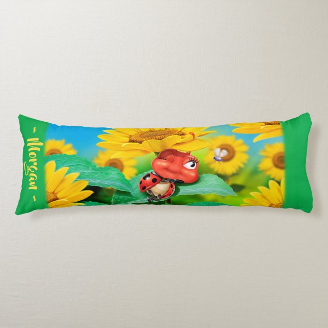 Sleepy Ladybug in Sunflowers.Giant custom Body Cushion (Front)
