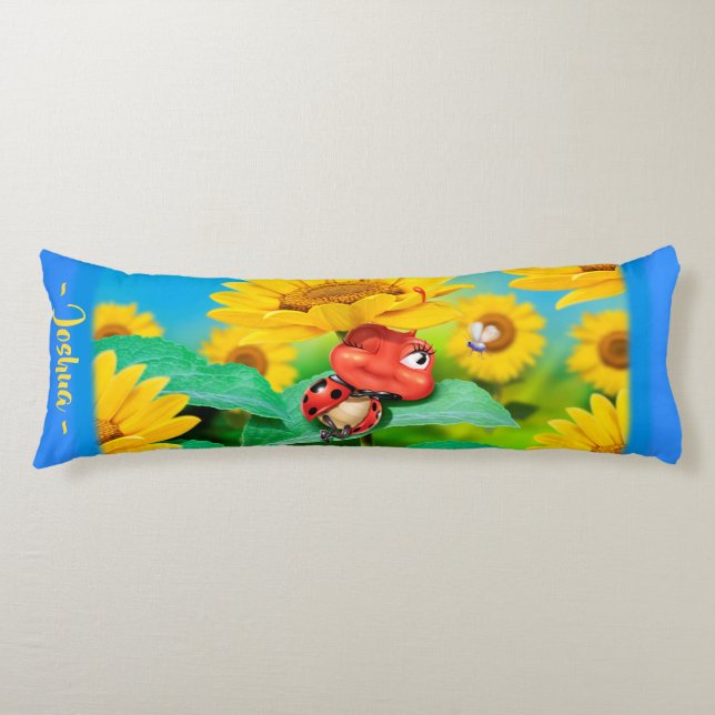 Sleepy Ladybug in Sunflowers.Giant custom Body Cushion (Front)
