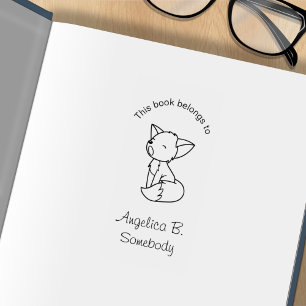 Sleepy Little Fox Bookplate Rubber Stamp