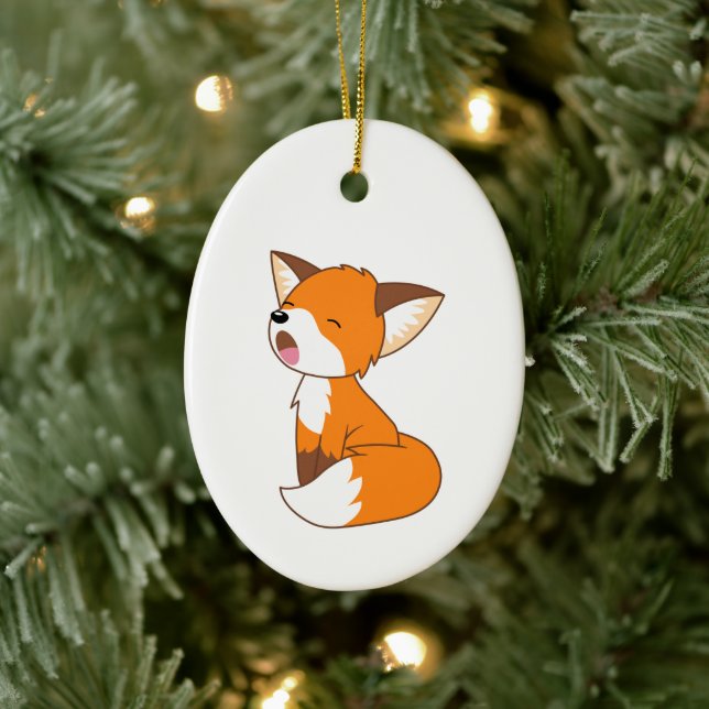 Sleepy Little Fox Ceramic Ornament (Tree)