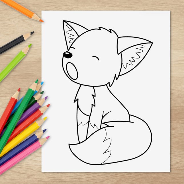 Sleepy Little Fox Colouring Page Rubber Stamp (Creator Uploaded)