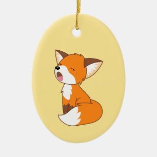 Sleepy Little Fox on Yellow Magnetic Ceramic Ornament