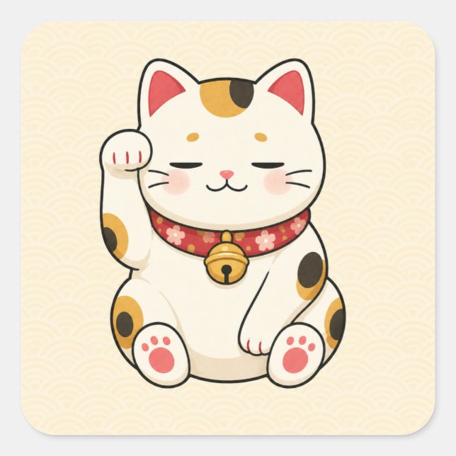 Sleepy Lucky Cat Square Sticker (Front)