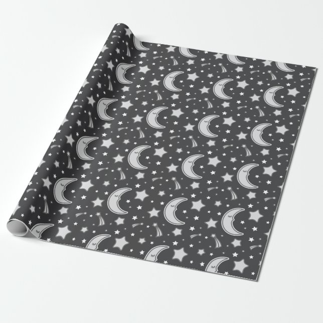 Sleepy Moon - dark grey wrapping paper (Unrolled)