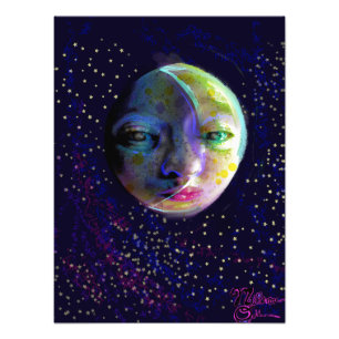 Sleepy Moon Face In A Starry Sky Art Photo Print