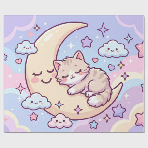 Sleepy Moon Kitten Wrapping Paper