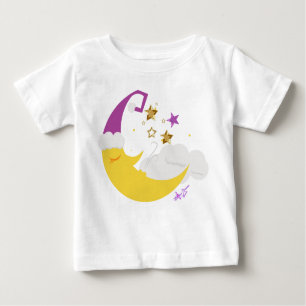 Sleepy Moon Purple Hat & Gold Stars Baby T-Shirt