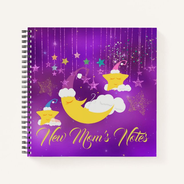 Sleepy Moon & Stars Purple Starry Sky Notebook (Front)