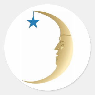 Sleepy Moon with Blue Star Classic Round Sticker