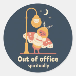 Sleepy Moth Streetlamp Flat Vector Round Sticker