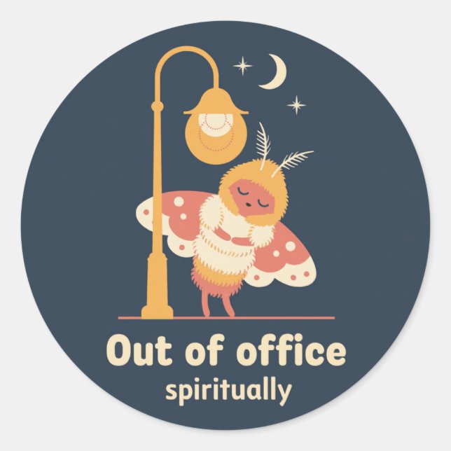 Sleepy Moth Streetlamp Flat Vector Round Sticker (Front)