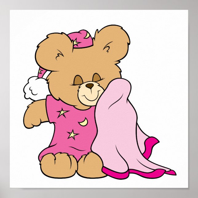 sleepy night night girl teddy bear design poster (Front)