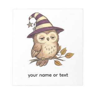 Sleepy Night Owl in Purple Witch Hat Halloween Col Notepad