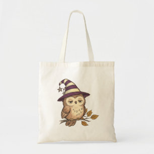 Sleepy Night Owl in Purple Witch Hat Halloween Col Tote Bag