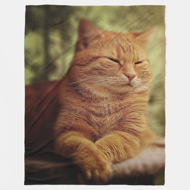 Sleepy Orange Cat on Large Fleece Blanket (Front)