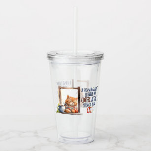 Sleepy Orange Cat with Coffee – Cosy Cat Acrylic Tumbler