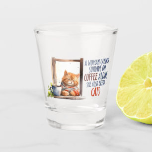 Sleepy Orange Cat with Coffee – Cosy Cat Shot Glass