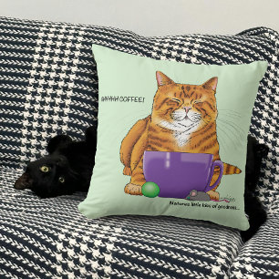 Sleepy Orange Ginger Cat Coffee Green Purple Cushion