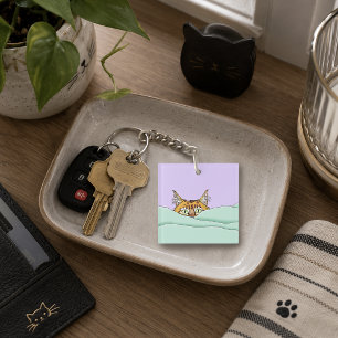 Sleepy Orange Ginger Cat Coffee Green Purple Key Ring