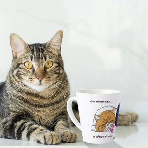 Sleepy Orange Ginger Cat Coffee Green Purple Latte Mug