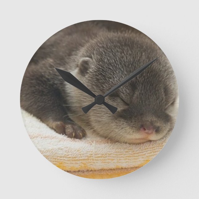 Sleepy Otter Round Clock (Front)