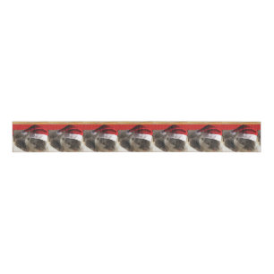 Sleepy Otter wearing a Santa Claus Hat Grosgrain Ribbon