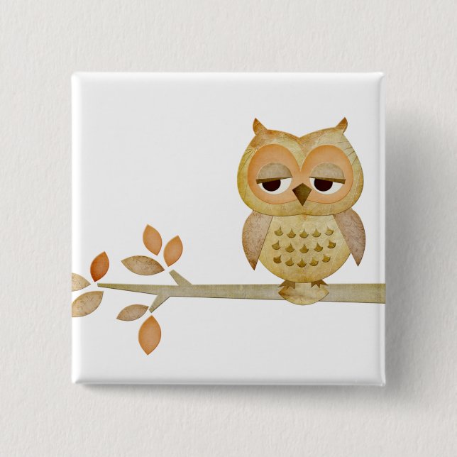 Sleepy Owl in Tree Button (Front)