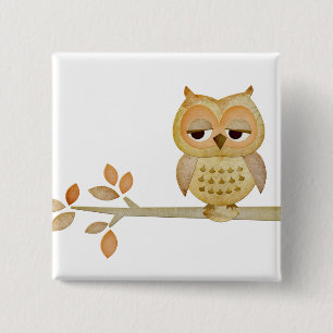 Sleepy Owl in Tree Button