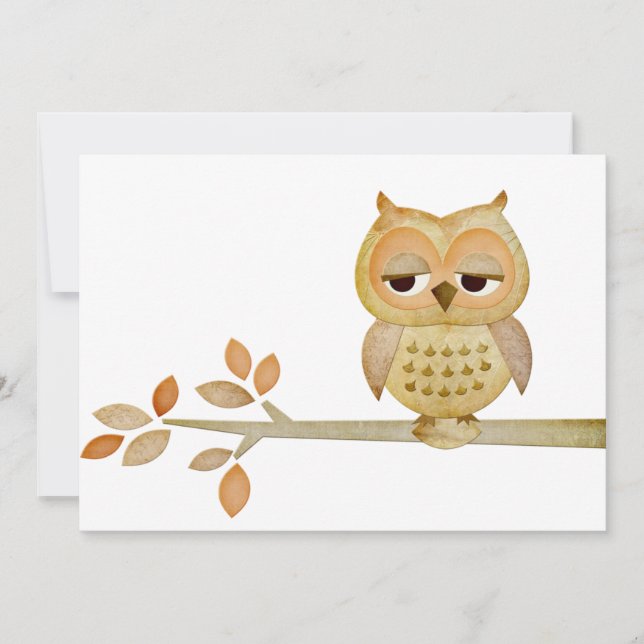 Sleepy Owl in Tree Invitation (Front)