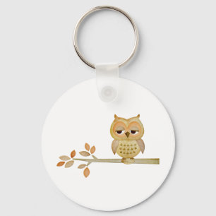 Sleepy Owl in Tree Key Ring