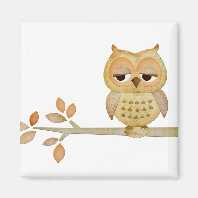 Sleepy Owl in Tree Magnet (Front)